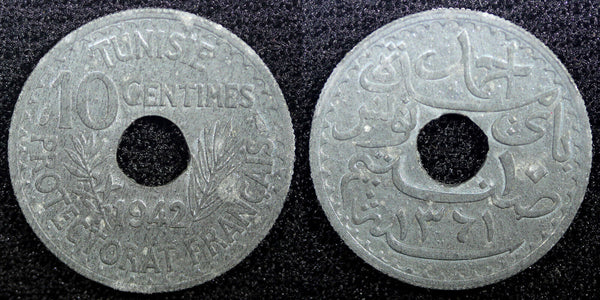 TUNISIA  Zinc 1942 10 Centimes WWII Issue HIGH GRADE KM# 267 (23 049)