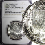 SWEDEN Silver 1932 G 2 Kronor NGC MS63 Death of Gustaf II Adolf BU KM# 805 (003)