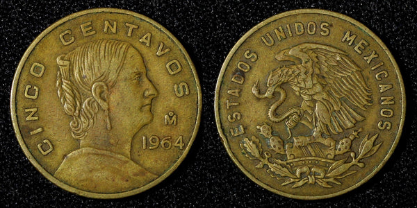 MEXICO Bronze 1964 Mo 5 Centavos Large type KM# 426 (27 420)