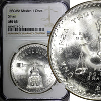 MEXICO Silver 1980 Mo Onza Scale  NGC MS63 GEM BU KM# M49b.5 (11)