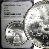 MEXICO Silver 1980 Mo Onza Scale  NGC MS63 GEM BU KM# M49b.5 (11)
