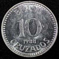 BRAZIL Stainless steel 1988 10 Cruzados UNC/BU KM# 607  (25 008)