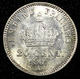 FRANCE Napoleon III Silver 1867 A  20 Centimes Mintage-352 ,510 KM# 808.1  (064)