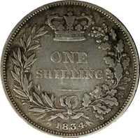 GREAT BRITAIN William IV Silver 1834 1 Shilling KM# 713 (24 159)
