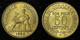 FRANCE Aluminum-Bronze 1923 50 Centimes HIGH GRADE KM# 884 (28 111)