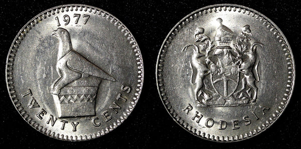 Rhodesia Zimbabwe Copper-Nickel 1977 20 Cents BIRD UNC KM# 15 (27 689)