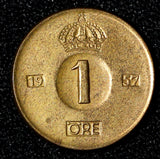 Sweden Gustaf VI Adolf Bronze 1957 TS 1 Ore UNC Toned KM# 820 (30 213)