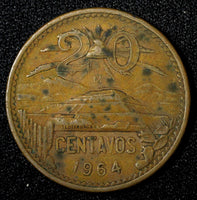 MEXICO  Bronze 1964 Mo 20 Centavos KM# 440 (27 539)