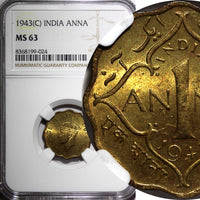 India-British George VI  Nickel-Brass 1943 (C) 1 Anna NGC MS63 KM# 537a (024)
