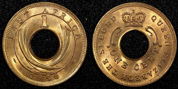 East Africa Elizabeth II Bronze 1956 H 1 Cent GEM BU Heaton's Mint KM# 35  (091)