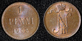 Finland Nicholas II Copper 1903 1 Penni aUNC-UNC KM# 13  (28 263)