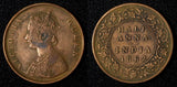 India-British Victoria Copper 1862  1/2 Anna  KM# 468 (27 612)