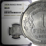 FRANCE Aluminum 1957 1 Franc NGC MS65 Only One Coin Graded High KM# 885a.2 (002)