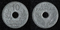 FRANCE Zinc 1944 10 Centimes WWII Issue UNC  KM# 903 (27 641)