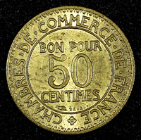 FRANCE Aluminum-Bronze 1922 50 Centimes HIGH GRADE KM# 884 (26 890)