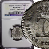Sweden Carl XIII Silver 1810 OL 1/24 Riksdaler NGC AU Detail 1st DateType KM#580