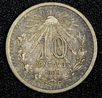 Mexico ESTADOS UNIDOS MEXICANOS Silver 1906 M 10 Centavos KM#428 (27 296)