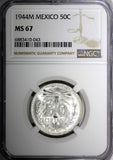 Mexico ESTADOS UNIDOS Silver 1944 M 50 Centavos NGC MS67 GEM BU KM# 447 (043)