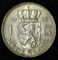 Netherlands Juliana Silver  1955 1 Gulden 25 mm Royal Dutch KM# 184  (27 951)