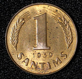 Latvia Bronze 1939 1 Santims Nice Red Brown KM# 10 (28 726)