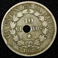 BOLIVIA Copper-Nickel 1883 A  10 Centavos Paris Mint  KM# 170.2  (25 042)