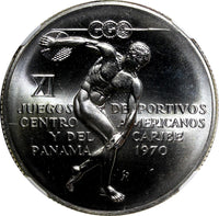 Panama Silver 1970 FM 5 Balboas NGC MS66 Central American Games KM#28 (018)