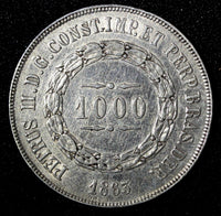BRAZIL Pedro II Silver 1863 1000 Reis Rio de Janeiro Mint KM# 465 (27 460)