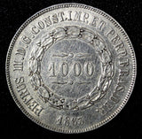 BRAZIL Pedro II Silver 1863 1000 Reis Rio de Janeiro Mint KM# 465 (27 460)
