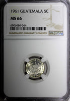 GUATEMALA Silver 1961 5 Centavos NGC MS66 GEM BU Nice Toned KM# 260 (044)