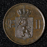 NORWAY Oscar II Bronze 1884 1 ORE Norwegian Lion KM# 352 (30 085)