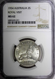 Australia Silver 1954 Florin NGC MS62 Royal Visit of Elizabeth II KM# 55 (021)