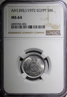 EGYPT AH1392  1972  5 Milliemes NGC MS64 Obverse: KM# A433 Reverse: KM# A425