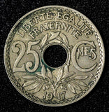 FRANCE Copper-Nickel 1917 25 Centimes No Dash Toned KM# 867a (28 112)