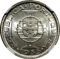 ANGOLA Portuguese Colony Silver 1955 10 Escudos NGC MS66 GEM BU  KM# 73 (026)