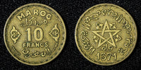 Morocco Mohammed V Aluminum-Bronze 1371 (1952) 10 Francs Y# 49 (27 665)