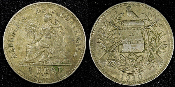 GUATEMALA 1910 H 1 Real Heaton Birmingham Mint Toned KM# 177  (24 574)