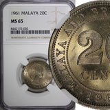 Malaya & British Borneo Elizabeth II 1961 20 Cents NGC MS65 Light Toned KM# 3(2)