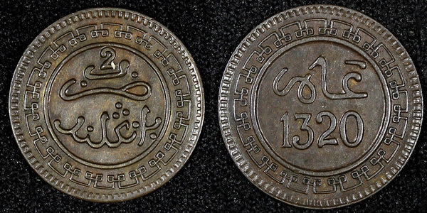 Morocco Abd al-Aziz Bronze 1320 (1903) Bi	2 Mazunas Birmingham Y# 15.1 (26 773)