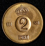 Sweden Gustaf VI Adolf Bronze 1959 TS 2 Ore GEM BU  KM# 821 (30 196)