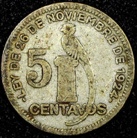 Guatemala Silver 1928 5 Centavos Royal Mint BETTER DATE KM# 238.2  (24 564)