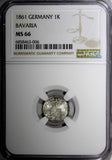 German States BAVARIA Silver 1861 1 Kreuzer NGC MS66 BU Nice Toned KM# 858 (06)