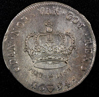 Denmark Christian V Silver 1694 1 Krone aUNC  Dav.#3648 KM# 428.1  (25 209)