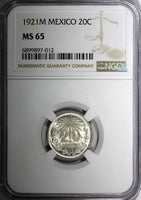 Mexico ESTADOS UNIDOS MEXICANOS Silver 1921 M 20 Centavos NGC MS65 BU KM# 438