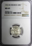 Mexico ESTADOS UNIDOS MEXICANOS Silver 1921 M 20 Centavos NGC MS65 BU KM# 438