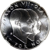 Norway Olav V Silver 1970 25 Kroner NGC MS66 Anniversary of Liberation KM#414(2)