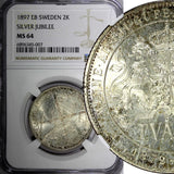 SWEDEN Silver Jubilee Oscar II 1897 EB 2 Kronor NGC MS64 Nice Toned KM# 762 (07)