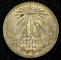 Mexico ESTADOS UNIDOS MEXICANOS Silver 1934 10 Centavos aUNC Toned KM# 431 (056)