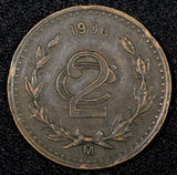 MEXICO ESTADOS UNIDOS MEXICANOS Bronze 1906 2 Centavos XF Toned KM# 419 (27 170)
