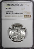 Mexico ESTADOS UNIDOS Silver 1944 M 50 Centavos NGC MS67 GEM BU KM# 447 (024)