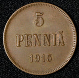 FINLAND Nicholas II Copper 1915 5 Penniä KM# 15 RANDOM PICK (1 COIN) (28 722)